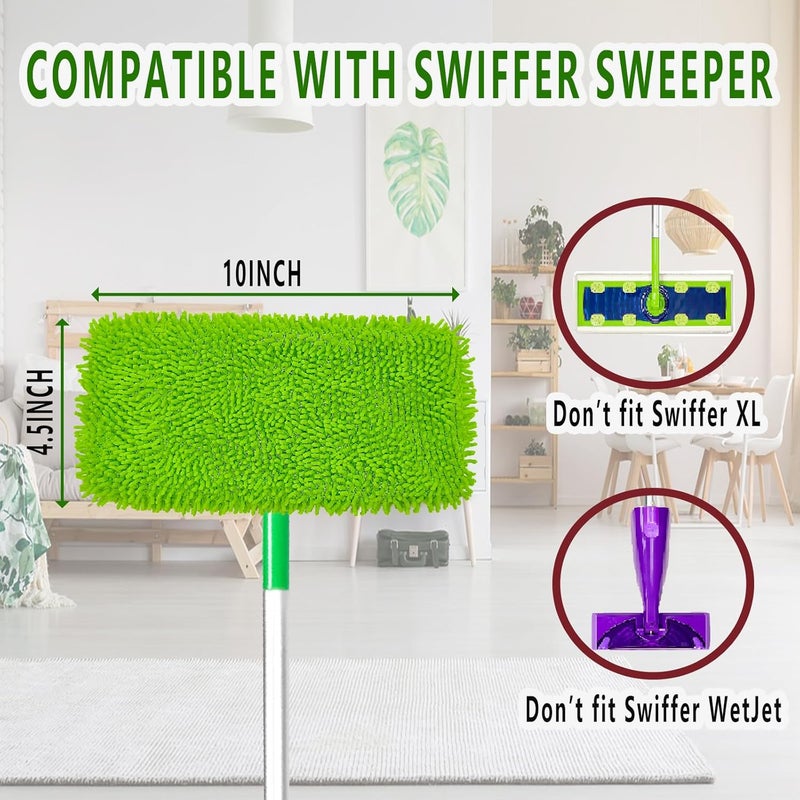 Febsow Reusable Microfiber Mop Pads Washable Wet Pads Compatible with Swiffer Sweeper Refills Pads for Wet & Dry Sweeping Cloths Mop Head Replacement for Household Cleaning (Green 4PCS) - Image 3
